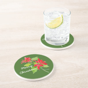 Dessous De Verre En Grès Vintage Poinsettia Joyeux Noël
