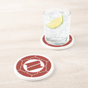 Dessous De Verre En Grès Vintage Rouge Japon Hattori Kamon Oriental