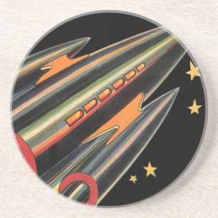 Dessous De Verre En Grès Vintage Science Fiction Rocket Ship by Space Stars