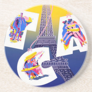 Dessous De Verre En Grès Vintage Tour Eiffel Paris Air Travel Publicité