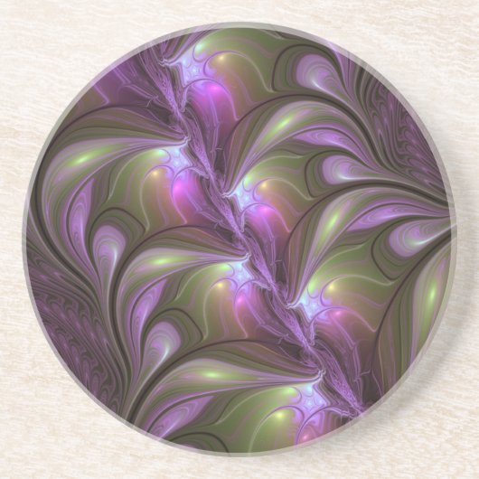 Dessous De Verre En Grès Violet Abstrait violet violet kaki fractal (Devant)