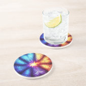 Dessous De Verre En Grès Violet bleu jaune Lyapunov Fractal (Côté)