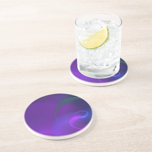 Dessous De Verre En Grès Violet envahi par bleu rose et vert (Côté)