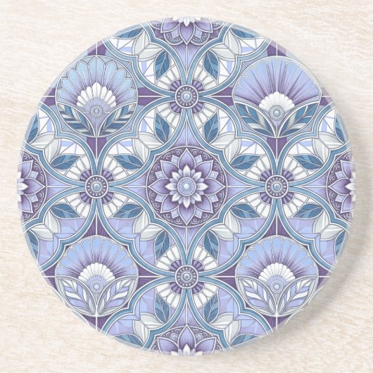 Dessous De Verre En Grès Violet, Lavender, Lilac, Blues & White Art Deco (Devant)