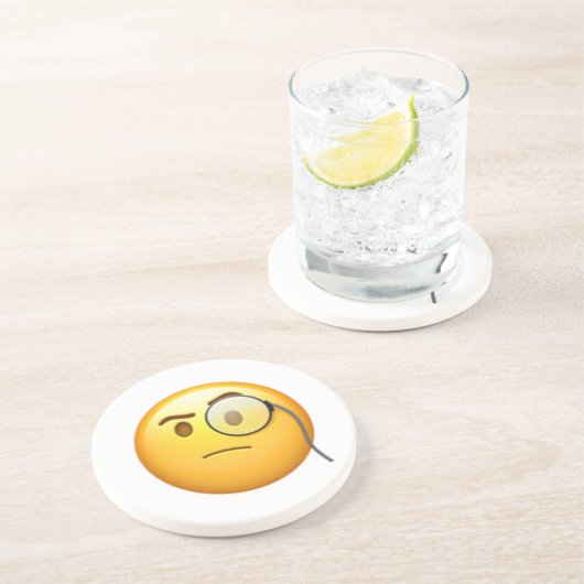 Dessous De Verre En Grès Visage avec Monocle - Emoji (Côté)