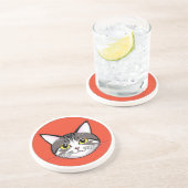 Dessous De Verre En Grès Visage de chat de dessin animé mignon avec design (Côté)