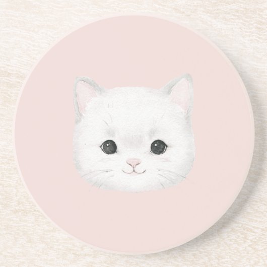 Dessous De Verre En Grès Visage de chaton blanc mignon rose (Devant)