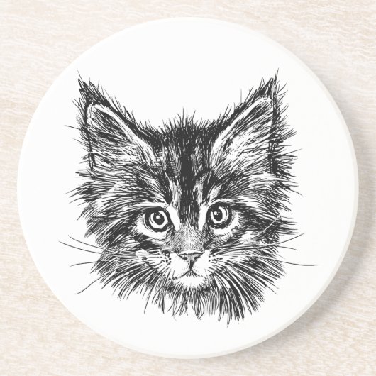 Dessous De Verre En Grès Visage de chaton noir et blanc (Devant)
