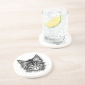 Dessous De Verre En Grès Visage de chaton noir et blanc (Côté)