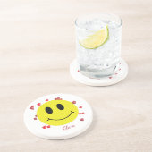 Dessous De Verre En Grès Visage Grin avec Coeurs rouges Personnalisé (Côté)