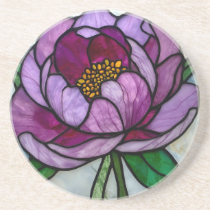 Dessous De Verre En Grès Vitraux Pivoine Violette