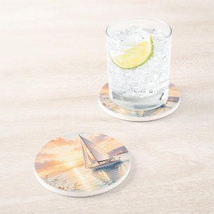 Dessous De Verre En Grès Voilier de luxe à l'aube Aquarelle 