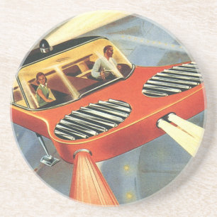 Dessous De Verre En Grès Voiture volante futuriste de science-fiction vinta