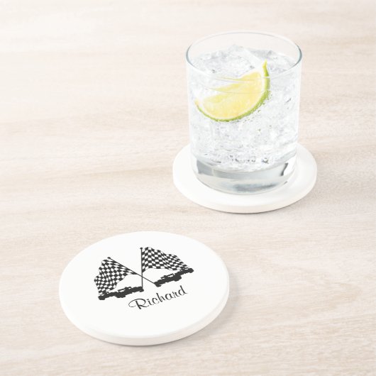 Dessous De Verre En Grès Voitures et Checker Drapeau Course personnelle (Côté)