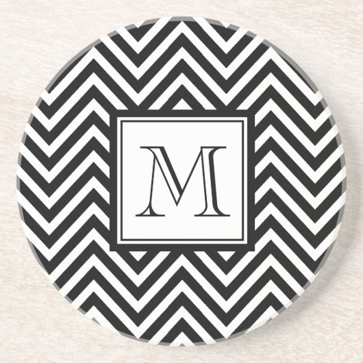 DESSOUS DE VERRE EN GRÈS VOTRE MONOGRAMME, CHEVRON NOIR (Devant)