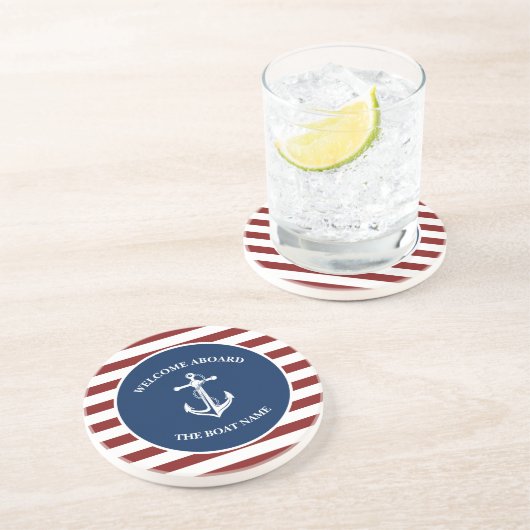 Dessous De Verre En Grès Votre nom de bateau Ancre (Côté)