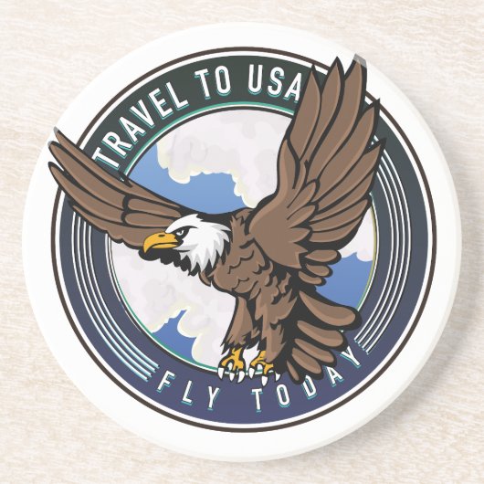 Dessous De Verre En Grès Voyage aux USA Fly today logo (Devant)