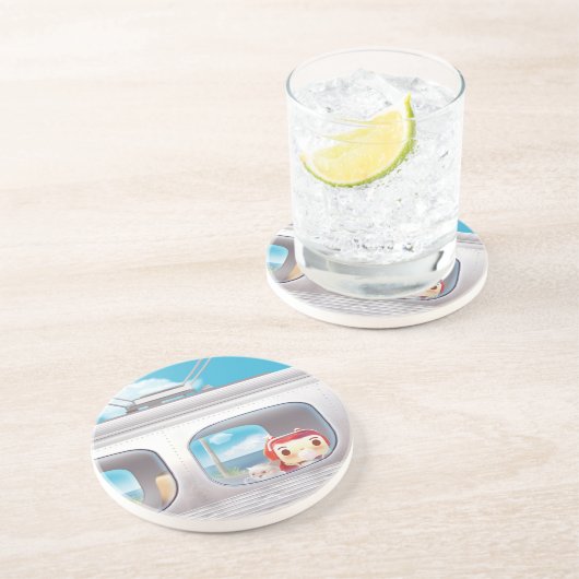 Dessous De Verre En Grès Voyage en train avec chat (Côté)