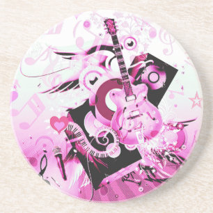 Dessous De Verre En Grès Voyage Musical,Pink_