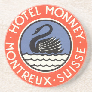 Dessous De Verre En Grès Voyage Vintage, Hôtel Monney Swan Bird Suisse