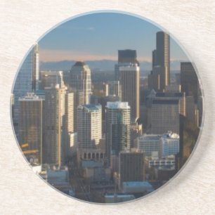 Dessous De Verre En Grès Vue aérienne d'horizon de ville de Seattle