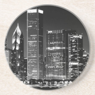 Dessous De Verre En Grès Vue de nuit du paysage urbain célèbre de Chicago