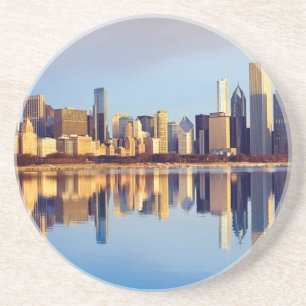 Dessous De Verre En Grès Vue d'horizon de Chicago avec la réflexion