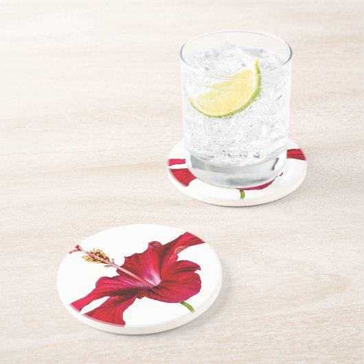 Dessous De Verre En Grès Vue latérale de l'Hibiscus rouge (Côté)