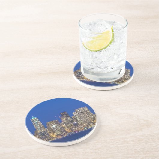 Dessous De Verre En Grès Waterfront et Downtown Skyline à Twilight (Côté)