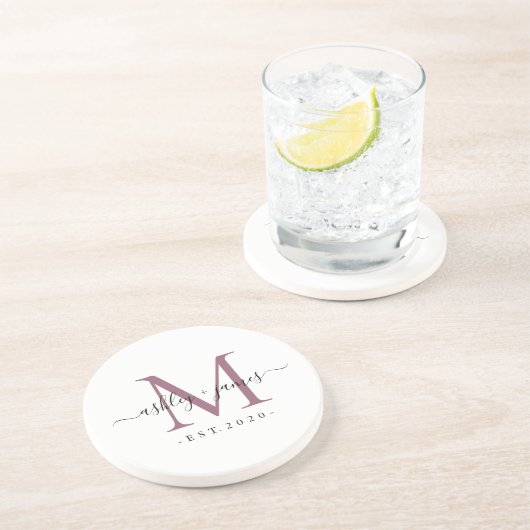 Dessous De Verre En Grès Wedding Purple Monogram Names Year Est  (Côté)