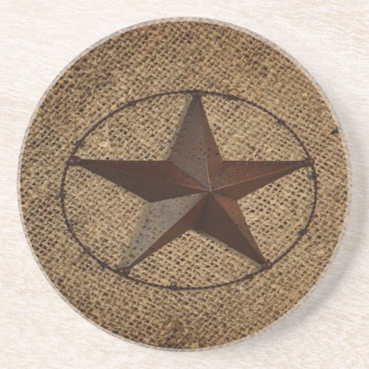 Dessous De Verre En Grès Western Country Rustic Burlap Primitif Texas Star (Devant)