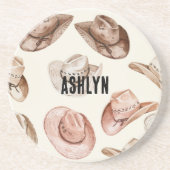 Dessous De Verre En Grès Western Cowgirl Pink Casquettes Brown (Devant)