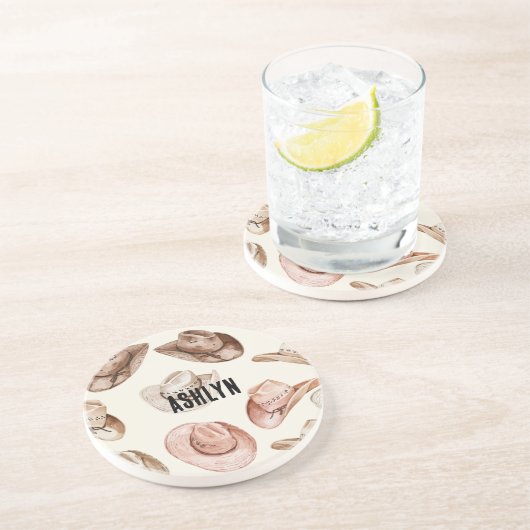 Dessous De Verre En Grès Western Cowgirl Pink Casquettes Brown (Côté)