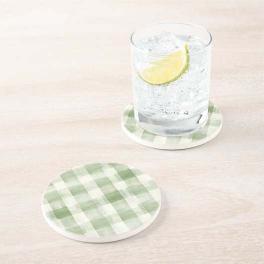 Dessous De Verre En Grès Western Green Creme Plaid Stripes Pays (Côté)
