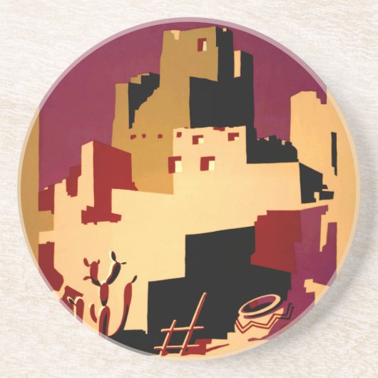 Dessous De Verre En Grès Western Southwest Pueblo WPA National (Devant)