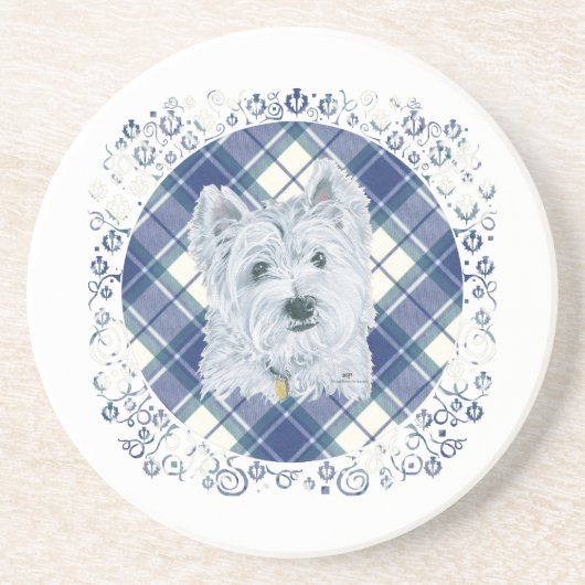 Dessous De Verre En Grès Westie sur Tartan (Devant)