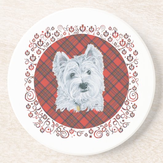 Dessous De Verre En Grès Westie sur Tartan (Devant)