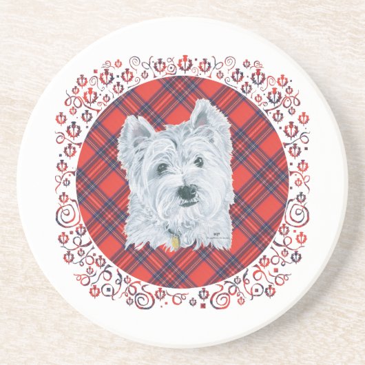 Dessous De Verre En Grès Westie sur Tartan (Devant)