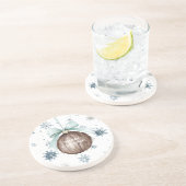 Dessous De Verre En Grès White Blue Snowflakes Christmas Coconut Bow (Côté)