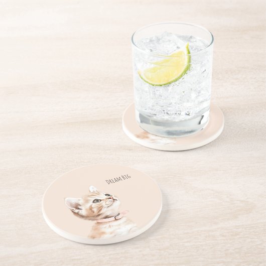 Dessous De Verre En Grès White Peach Cat (Côté)