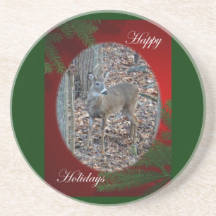 Dessous De Verre En Grès Whitetail Deer Spike Buck Joyeuses vacances