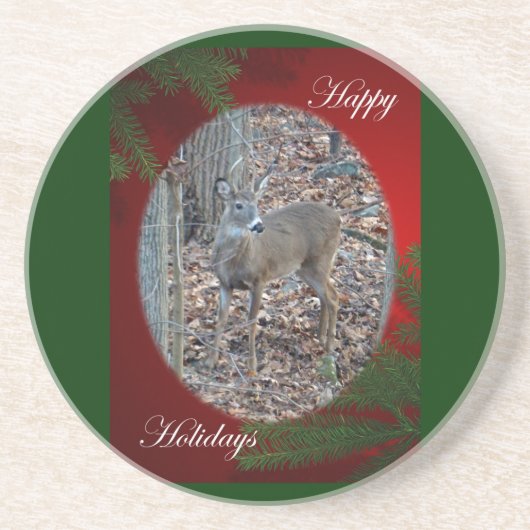 Dessous De Verre En Grès Whitetail Deer Spike Buck Joyeuses vacances (Devant)