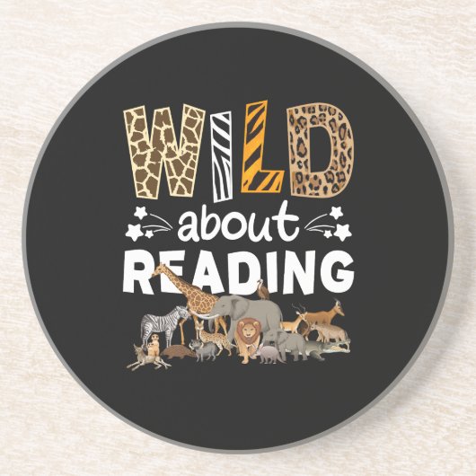 Dessous De Verre En Grès Wild About Reading Books And Bookworm Library (Devant)