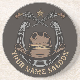 Dessous De Verre En Grès Wild West Revolver Horseshoe Western Cowboy Saloon
