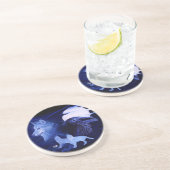 Dessous De Verre En Grès Wolf and Raven with full moon (Côté)