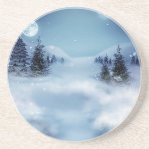 Dessous De Verre En Grès Wonderland d'hiver de nuit