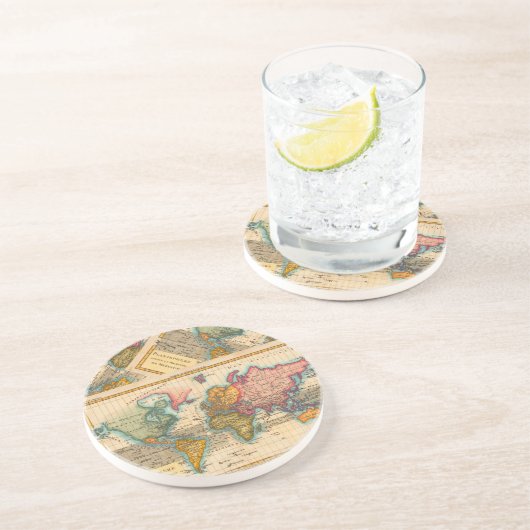 Dessous De Verre En Grès World Map 1700s Antique (Côté)