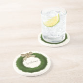 Dessous De Verre En Grès Wreath Boxwood avec Bow Nom ou salut personnalisé (Côté)