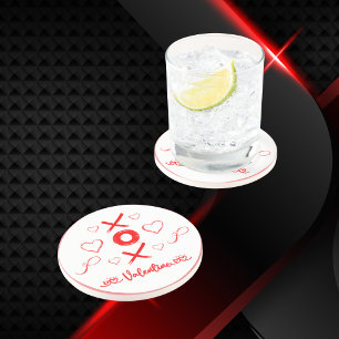 Dessous De Verre En Grès XOXO de Saint-Valentin aux coeurs rouges  