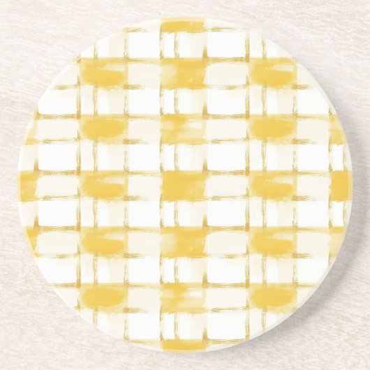 Dessous De Verre En Grès Yellow Gold White Plaid Stripes (Devant)